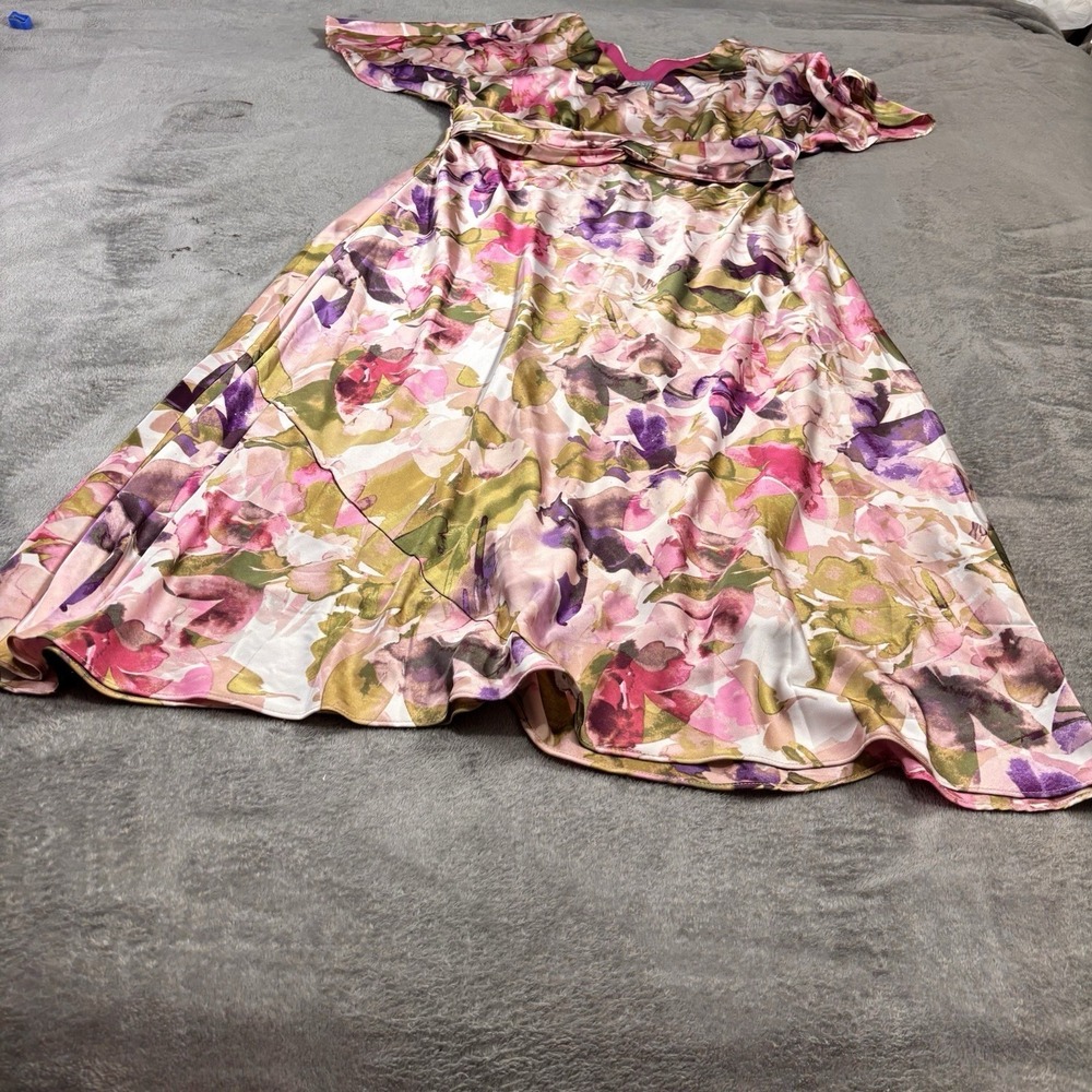 Rabbit Rabbit Designs Floral Print Midi Dress Flutter Sleeve Belted Womens 16
